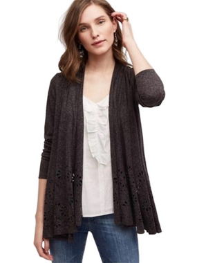 Anthropologie MEAD0W RUE Merino Open Knit Black Cardigan Size SMALL